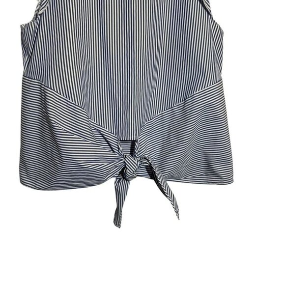 Aqua Bloomingdales cotton striped cap sleeve top tie front blue white Large - Picture 2 of 5
